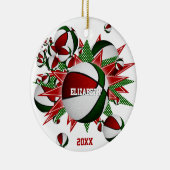 赤い緑のバスケットボールの爆破記念スポーツ セラミックオーナメント (右)