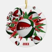 赤い緑のバスケットボールの爆破記念スポーツ セラミックオーナメント (正面)