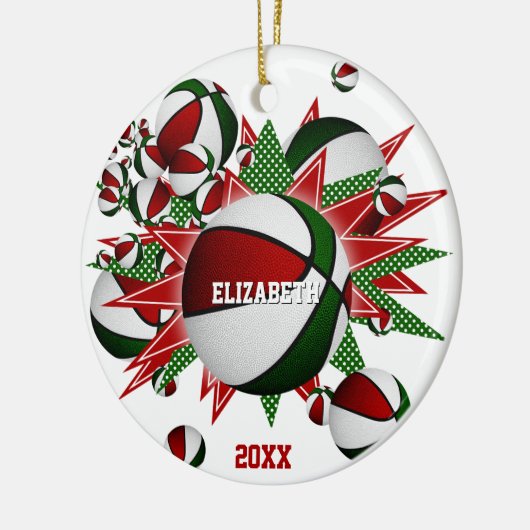 赤い緑のバスケットボールの爆破記念スポーツ セラミックオーナメント (左)
