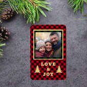 赤い緑のバッファロープレイドクリスマスフォトラブジョイ マグネット