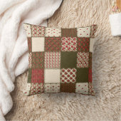 赤い緑のバラパッチワークキルトパターン クッション (ブランケット)