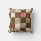 赤い緑のバラパッチワークキルトパターン クッション (正面)