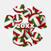 赤い緑のバレーボールとアスリート名記念 メタルオーナメント (裏面)