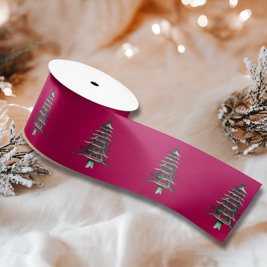 赤い緑のパゴダクリスマスツリー サテンリボン