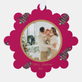 赤い緑のパゴダメリークリスマスツリー2 – 写真 オーナメントカード (正面)