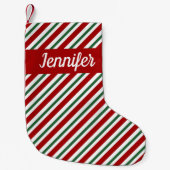 赤い緑のパタストライプのーン スモールクリスマスストッキング (正面)