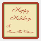 赤い緑のパーソナライズされたクリスマスプレゼントラベル スクエアシール (正面)