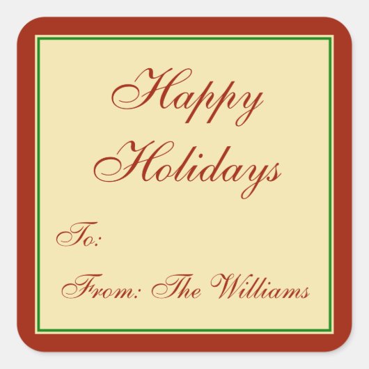 赤い緑のパーソナライズされたクリスマスプレゼントラベル スクエアシール (正面)