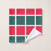 赤い緑のパ市松模様にターン バスタオルセット (ウォッシュタオル)