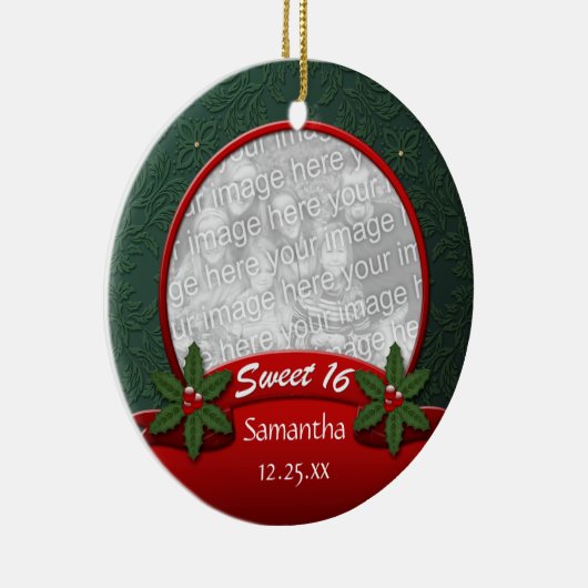 赤い緑のヒイラギのクリスマスの菓子16のオーナメント セラミックオーナメント (右)