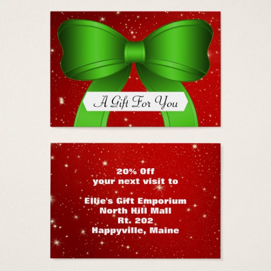 赤い緑のビッグボウのビジネスのギフトカード証明書 (正面&裏面)