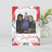赤い緑のピンクのクリスマスプレッドフォトカード シーズンカード (スタンド正面)