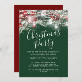 赤い緑のフェスティバルの葉ライトクリスマスパーティー 招待状 (正面/裏面)