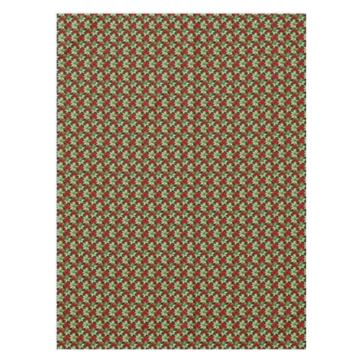 赤い緑のフェスティバルポインセチアのタイルのクリスマス テーブルクロス (正面)