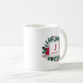 赤い緑のフローラエレガントモノグラム名クリスマス コーヒーマグカップ (正面右)