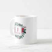 赤い緑のフローラエレガントモノグラム名クリスマス コーヒーマグカップ (正面左)