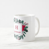 赤い緑のフローラエレガントモノグラム名クリスマス コーヒーマグカップ (正面右)
