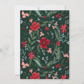 赤い緑のフローラリースパターンクリスマスグリーン 招待状 (裏面)