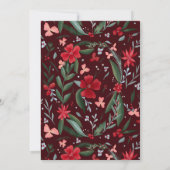 赤い緑のフローラリースパターンクリスマスレッド 招待状 (裏面)