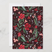 赤い緑のフローラリースパターン冬の結婚式 招待状 (裏面)