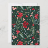 赤い緑のフローラリースパターン冬の結婚式 招待状 (裏面)