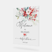 赤い緑のフローラ冬の赤ちゃんシャワーへようこそ アクリルサイン (傾斜)