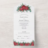 赤い緑のフローラ結婚が1つの招待状 オールインワン招待状 (内側)