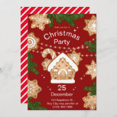 赤い緑のベージュ色図解入りの、写真付きの 招待状 (正面/裏面)