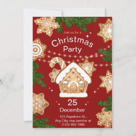 赤い緑のベージュ色図解入りの、写真付きの 招待状