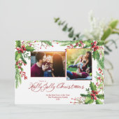 赤い緑のホリーウォーター色2 2フォトクリスマス シーズンカード (スタンド正面)