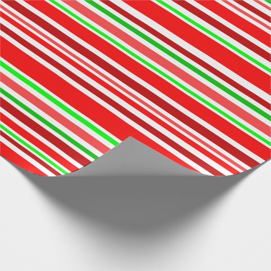 赤い緑のホワイトクリスマスのキャンディ・ケーンのスタイルは縞で飾ります ラッピングペーパー (角)
