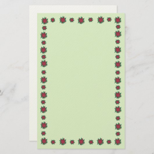 赤い緑のポインセチアの花のボーダー文房具 便箋 (正面/裏面)