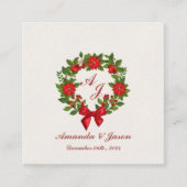 赤い緑のポインセチア・モノグラム結婚クリスマス エンクロージャーカード (正面)