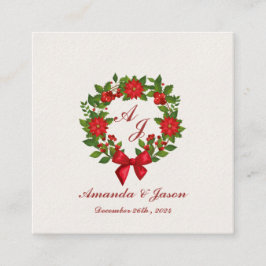 赤い緑のポインセチア・モノグラム結婚クリスマス エンクロージャーカード
