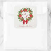 赤い緑のポインセチア・モノグラム結婚クリスマス スクエアシール (バッグ)