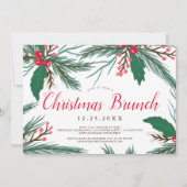 赤い緑のミスタントウの水色クリスマスブランチ 招待状 (正面)