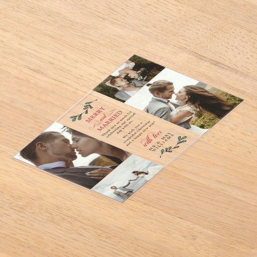 赤い緑のミスタントスメリークリス結婚したマス アクリル招待状 (レイダウン)