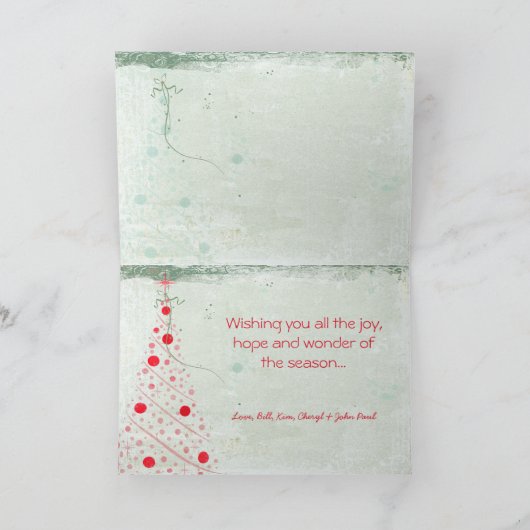 赤い緑のメリークリスマスカードと写真 シーズンカード (内部)