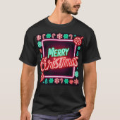赤い緑のメリー白熱［赤熱］光を放つクリスマスの文字 Tシャツ (正面)