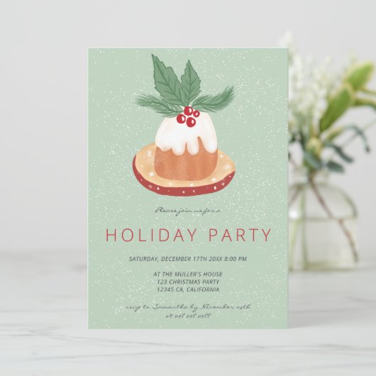 赤い緑のヤドリギ素朴なクリスマスケーキパーティー 招待状 (スタンド正面)