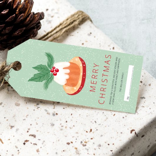 赤い緑のヤドリギ素朴なメリークリスマスケーキ ギフトタグ