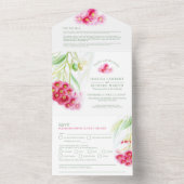 赤い緑のユーカリのグミの水の色結婚の オールインワン招待状 (内側)