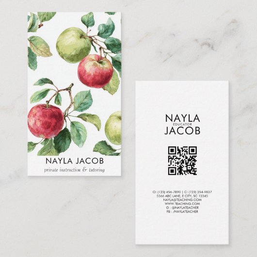 赤い緑のリンゴの果実のパターン水の色素朴 名刺 (正面/裏面)