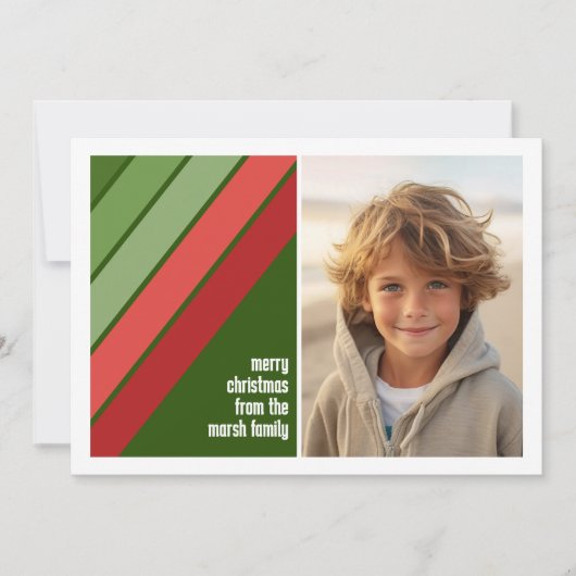 赤い緑のレトロストライプ- 1枚の写真 シーズンカード (正面)