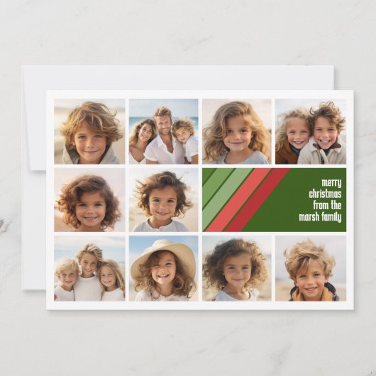赤い緑のレトロストライプ- 10フォトコラージュ シーズンカード (正面)