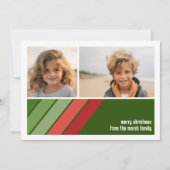 赤い緑のレトロストライプ- 2フォトコラージュ シーズンカード (正面)