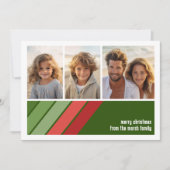 赤い緑のレトロストライプ- 3枚のフォトコラージュ シーズンカード (正面)