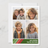 赤い緑のレトロストライプ- 4フォトコラージュ シーズンカード (正面)