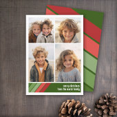 赤い緑のレトロストライプ- 4フォトコラージュ シーズンカード