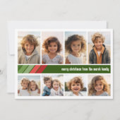 赤い緑のレトロストライプ- 8フォトコラージュ シーズンカード (正面)